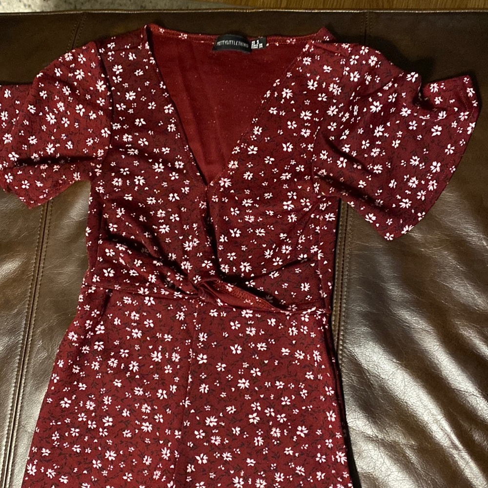 Maroon Floral Wide-Leg Romper Jumpsuit